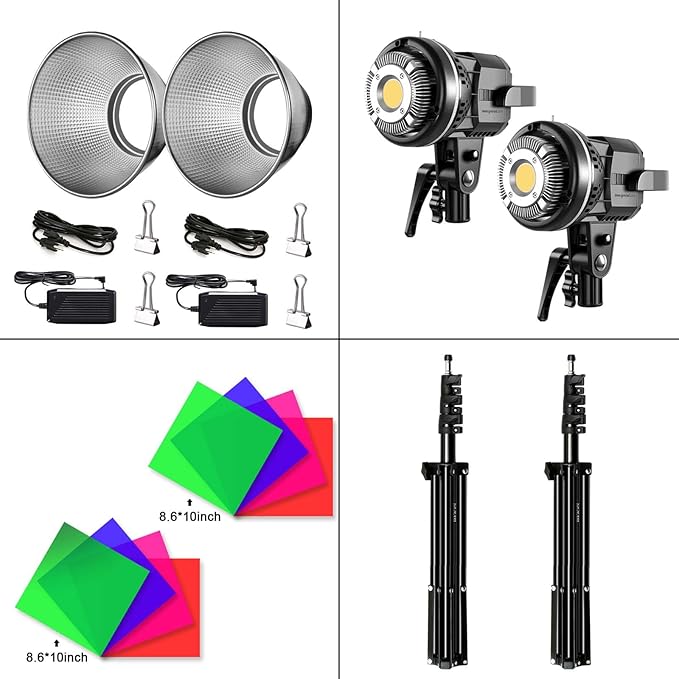 GVM 80W Video Light with Bowens Mount 2PCS LED Continuous Video Light with Tripod Continuous Output 13000Lux@0.5m Daylight Photography Lighting for Studio YouTube Video Recording Outdoor Shoot