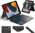 HOU iPad 9th Generation Case with Keyboard(8th/7th gen),iPad Air 3 & Pro 10.5" 360° Rotatable&Detachable Combo,Ultra-Silent Keys,7-Color Backlit,50H Battery,Lightweight Cover,Portrait/Landscape,Black