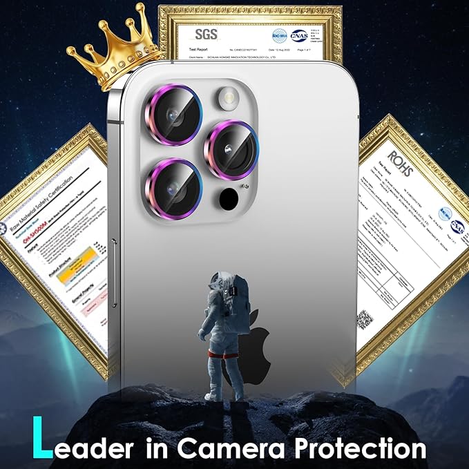 YWXTW CameraLens Protector,[1 Step Installation Tray] Tempered Glass Screen Metal Individual Cover Accessories Case Friendly (Multi-Coloured Titanium) (iPhone 15 Pro/15 Pro Max)