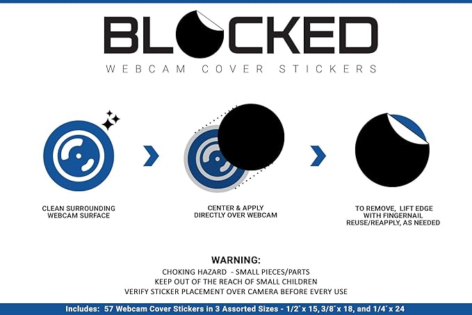 Webcam/Camera Vinyl Covers | 57 Low-Tack Reusable Webcam Sticker | 3-Sizes | Black 57-Pack (Ultra Glossy)
