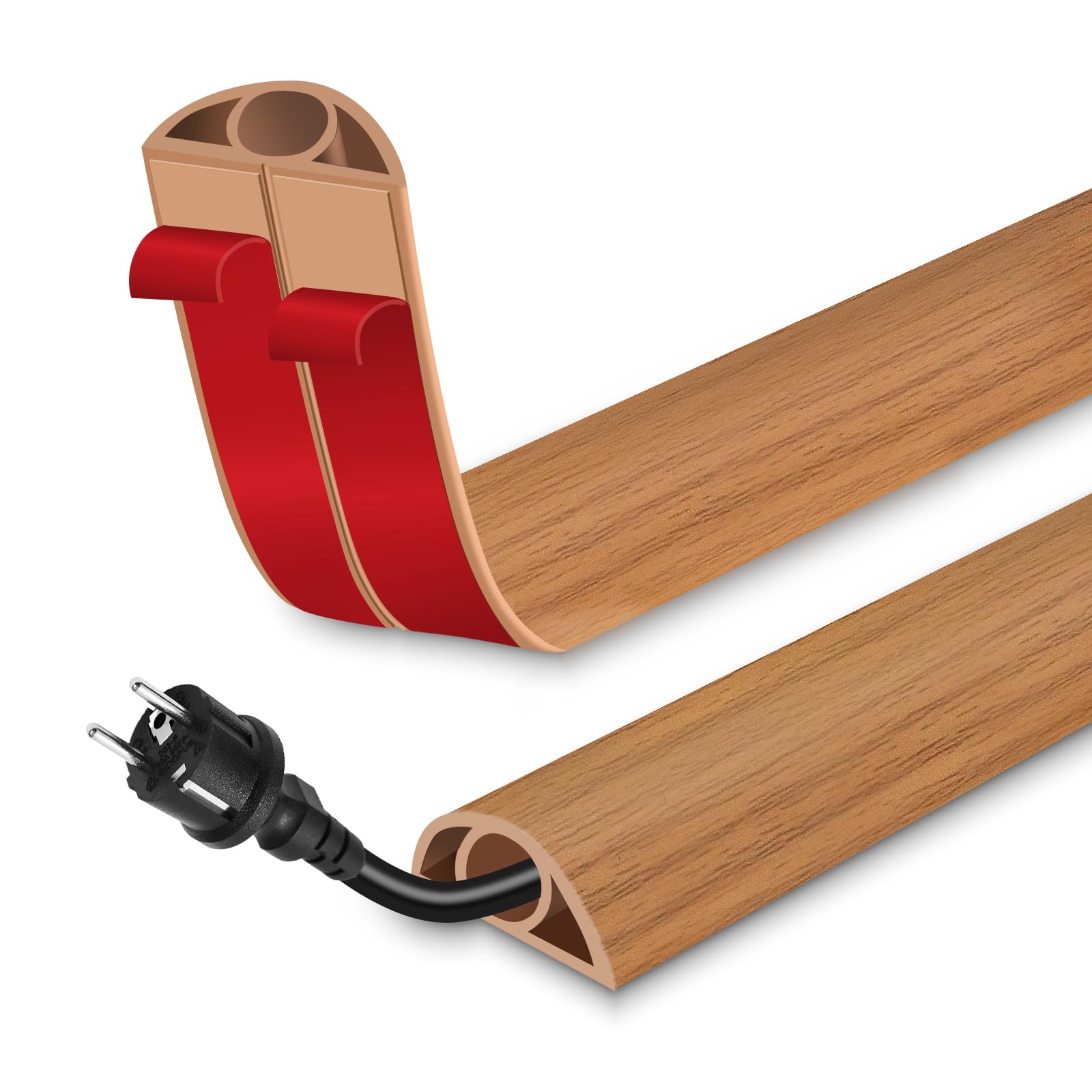 Floor Cord Cover for Wires on Floor Self Adhesive Cord Hider Floor Cable Management Wire Covers for Cords Protector Prevent Cable Trips Cord Cavity W 0.32" x H 0.32", Brown Wood, 20Ft