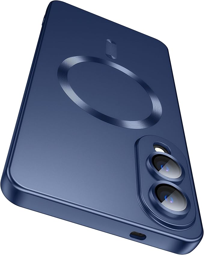 Magnetic for Samsung Galaxy S25 Edge Case [Compatible with MagSafe][Built-in Camera Lens Protector] Slim Soft Silicone Bumper Shockproof Metallic Luster Phone Case (Blue)