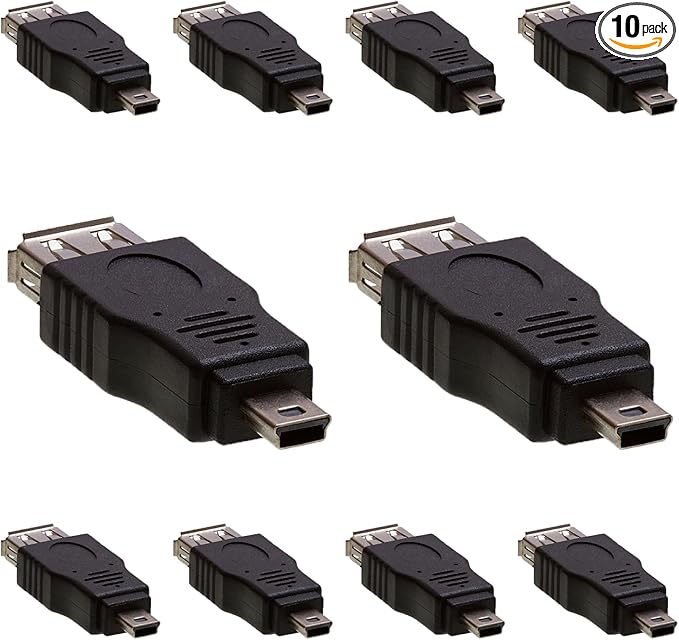Cmple - [10 Pack Mini USB to USB Adapter Standard USB 2.0 A Female Jack to Mini B Male Plug OTG Connector Converter for Digital Cameras Tablets Dash Cams Transfer Photos to Computer