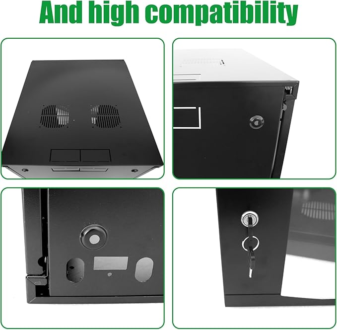18U Server Cabinet Wall Mount Rack Enclosure with Caster Wheels 2 Server Fans Locking Grid Gate Removable Side Panels 19" Network Cabinet 15-18.5" Installation Depth Heavy-Duty Frame (37INCH, 18U)