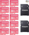 JUANWE 16GB Micro SD Card 10 Pack microSDHC Memory Card with SD Adapter, C10, U1,TF Card 16GB for Dash Cam, Security Camera, Pink