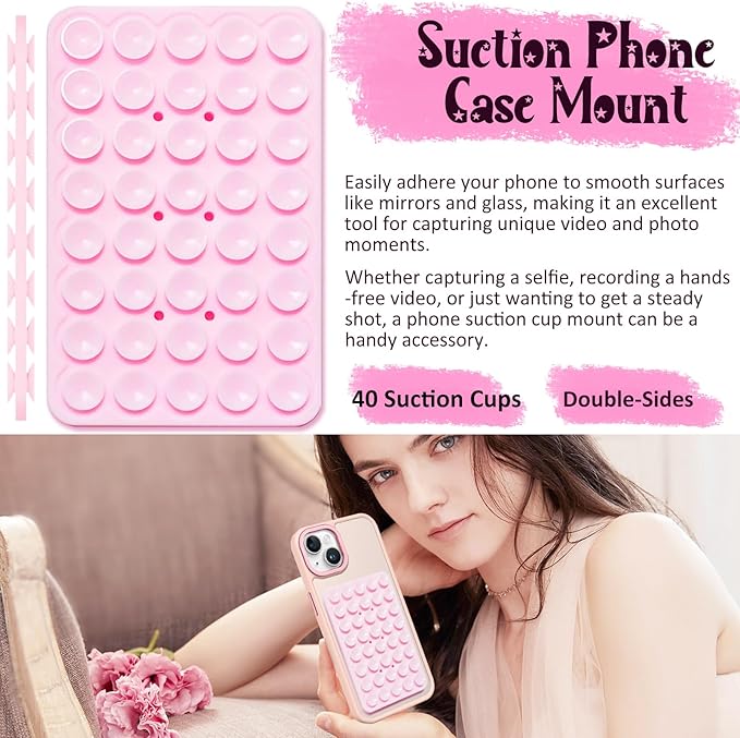 2 Pack Silicone Suction Cup Phone Case Mount Double Sided, Hands-Free Strong Grip Silicon Phone Holder, Non Slip Phone Accessories for Selfies and Videos (White)