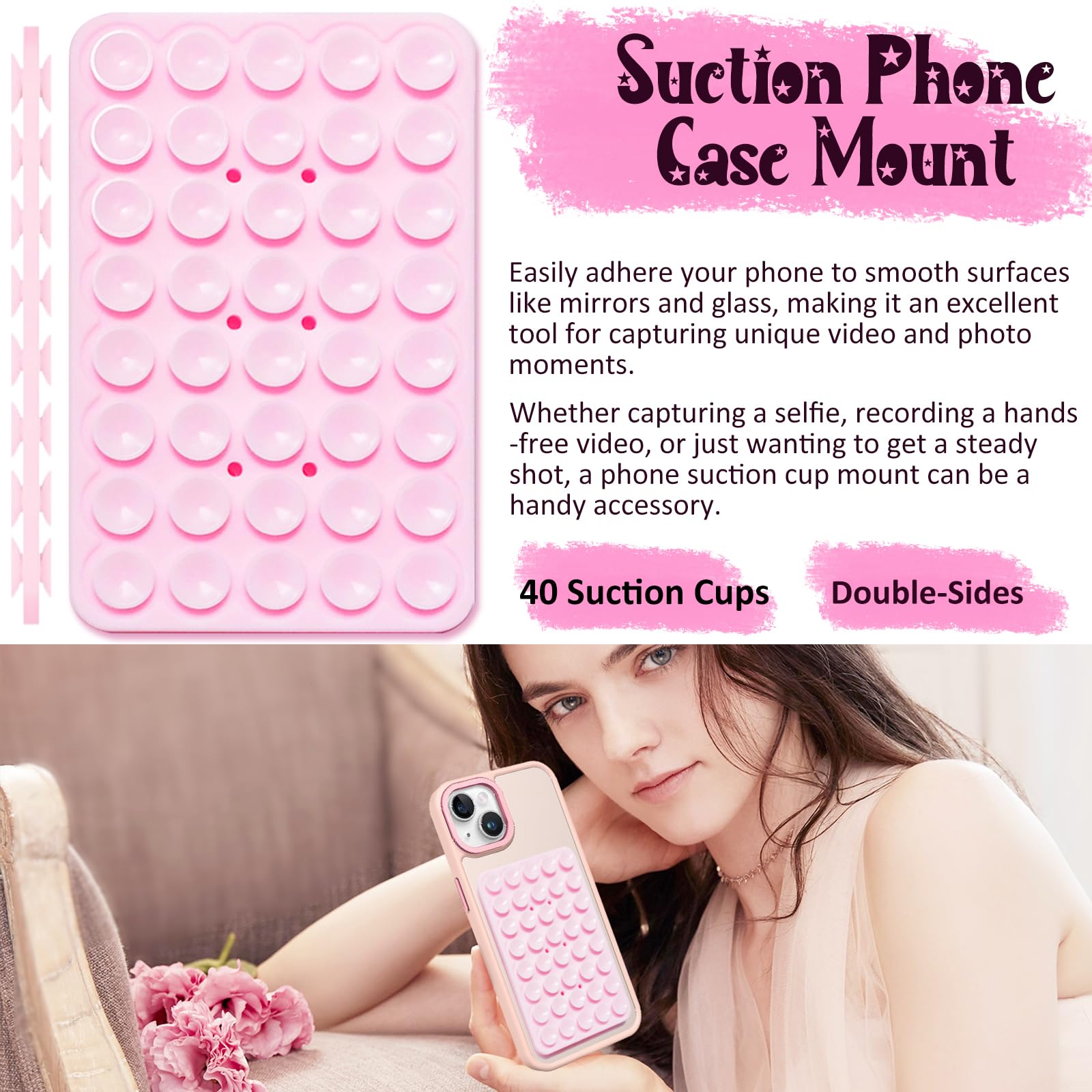 LvShuLiangPin Anteel 2 Pack Silicone Suction Cup Phone Case Mount Double Sided, Hands-Free Strong Grip Silicon Phone Holder, Non Slip Phone Accessories for Selfies and Videos (Lavender)