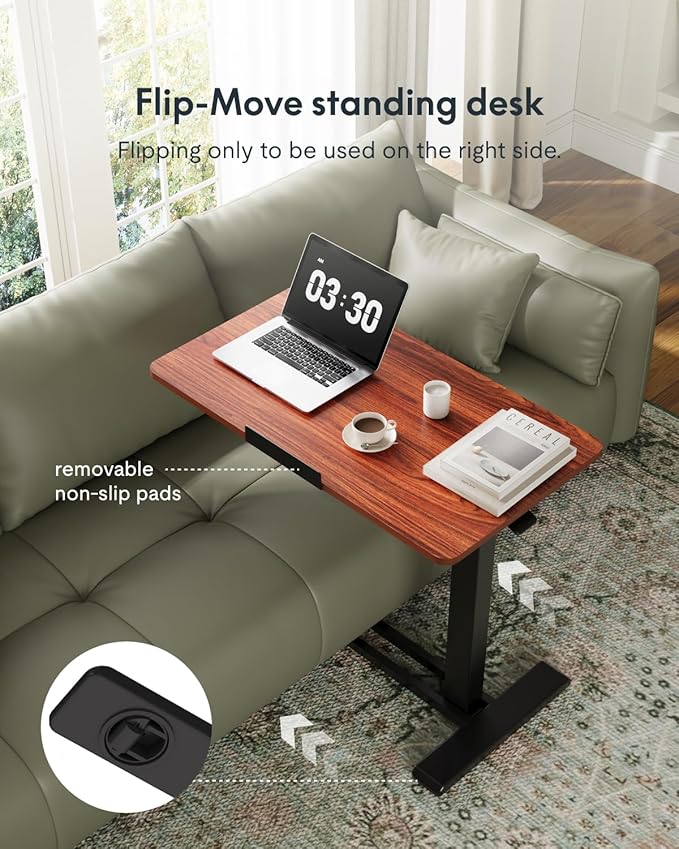 FLEXISPOT H7 PRO Mobile Standing Desk Adjustable Overbed Table Pneumatic with Wheels 90°Tiltable Portable Laptop Desk Rolling Computer Cart Foldable Bedside Table(31.5" W x 17.7" D, Mahogany)