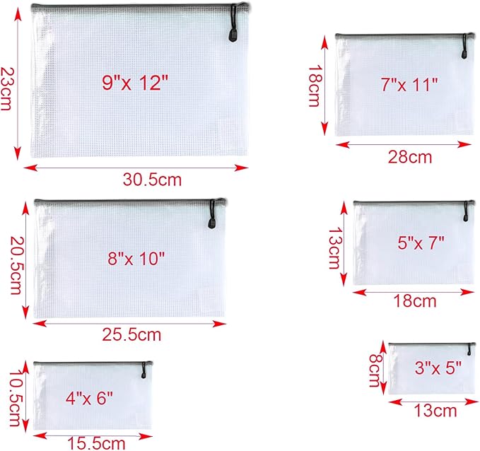 Oaimyy-8"x10"-15 Pcs-Plastic Mesh Zipper Pouch Document Folders Bag Zip File Bags for Office Supplies,Home,Travel Storages,Puzzle Board Games Storage,Organizing Classroom-(Black)