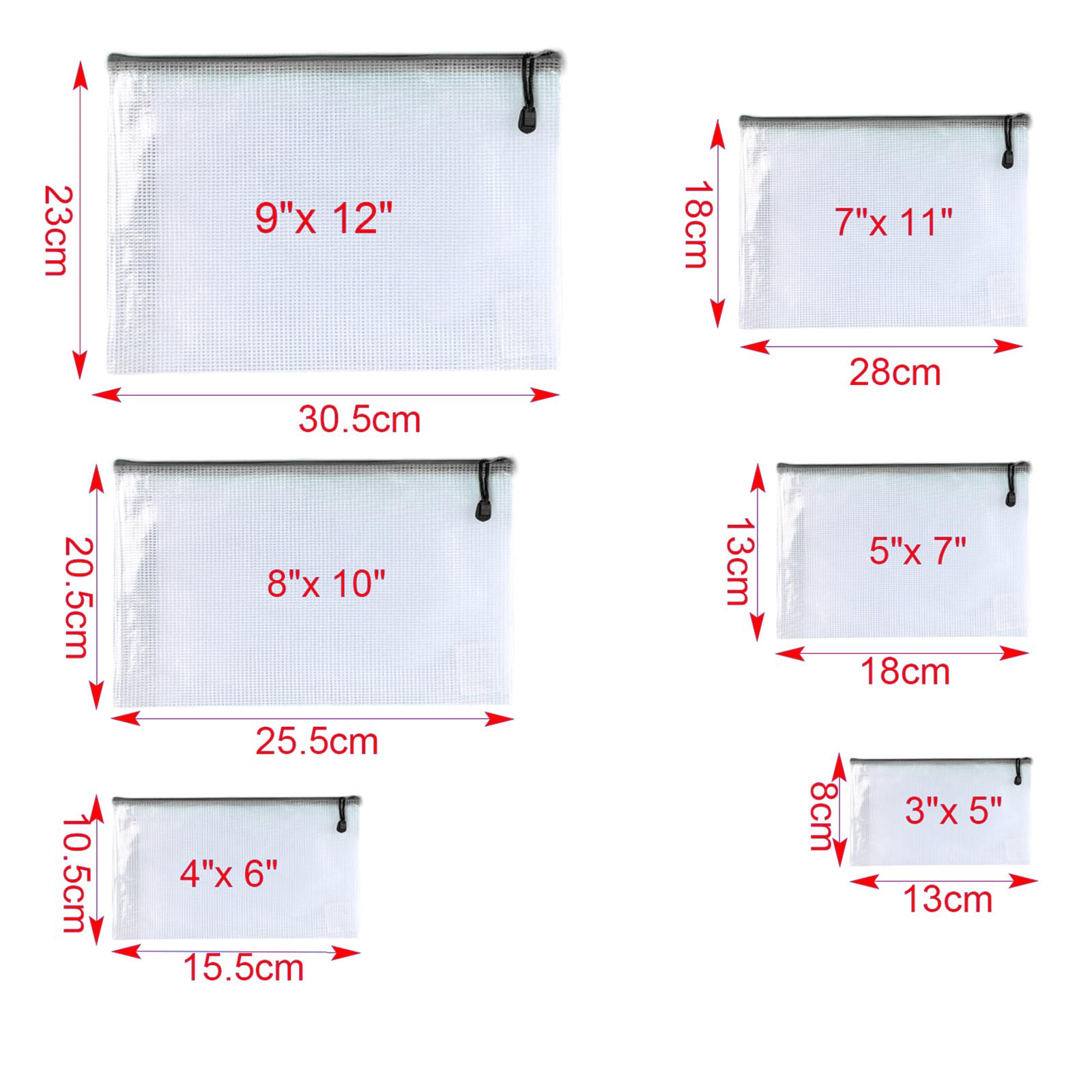 Oaimyy-8"x10"-15 Pcs-Plastic Mesh Zipper Pouch Document Folders Bag Zip File Bags for Office Supplies,Home,Travel Storages,Puzzle Board Games Storage,Organizing Classroom-(Black)