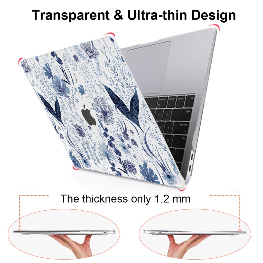LCMOCICO for MacBook Pro 13 Inch Case 2022 2021 2020 Release A2338 M2 M1 A2251 A2289, Plastic Hard Shell Case for MacBook Pro 13.3 inch with Touch Bar & Touch ID, Navy Blue Wild Flowers