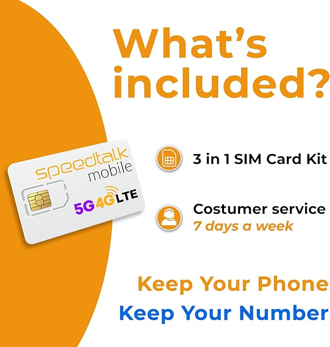 SpeedTalk Mobile Pre-Paid SIM Card Starter Kit – No Contract Wireless Plans from $5/mo Talk Text Data Unlimited Plans from $9/mo - Cellphone 5G 4G LTE iOS Android Smart Phones