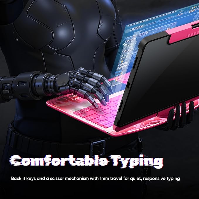 KITONE Transparent Case with Wireless Keyboard for iPad 10.2-in (7th, 8th, and 9th Gen), 7 Colors Backlight, Trackpad, 360°Rotating Stand, Tech Style