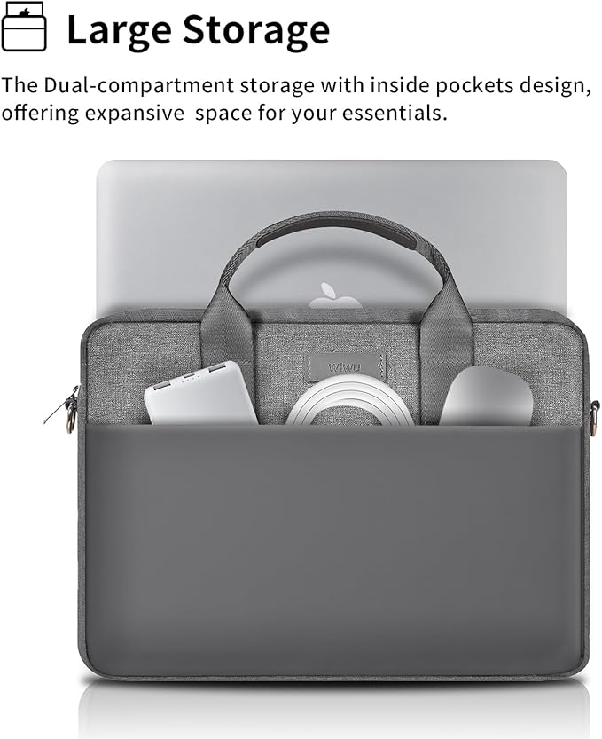 WIWU 14 Inch Laptop Bag for Men Women, Water-Resistant Laptop Case with Shoulder Strap Messenger Work Bag for Business Travel Compatible with MacBook Air Pro/Dell XPS/HP Envy/Microsoft Surface(Grey)