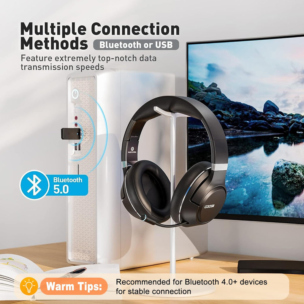 H300 Wireless Headphones with Microphone,Over Ear Bluetooth Headsets, Black