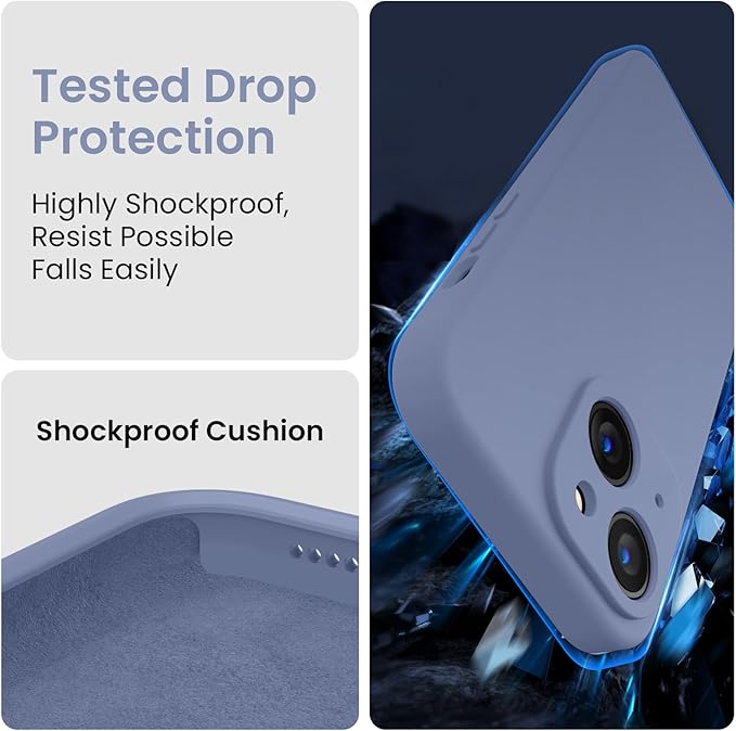 FireNova Designed for iPhone 15 Plus Case, Silicone [Camera Protection] Case with [2 Screen Protectors], Soft Anti-Scratch Microfiber Lining Inside, 6.7 inch, Lavender Gray