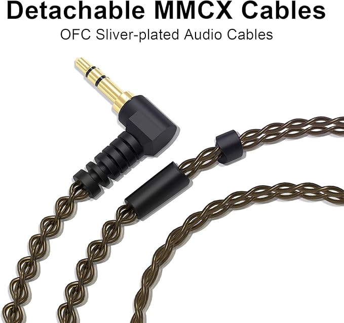 BASN Bsinger in Ear Monitor Headphones for Musician, Dual Dynamic Drivers Noise Isolating Earbuds with MMCX Inline Remote Mic Cable and Silver Plated Audio Cable (SPM-Brown)
