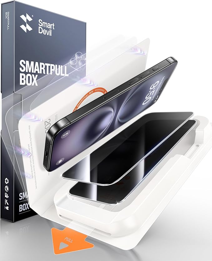 SMARTDEVIL 2 Pack for iPhone 16 Plus Privacy Screen Protector, Military Grade Shatterproof, 9H Hardness, Anti-Spy Tempered Glass, Fast & Easy Instlltion, Case Friendly