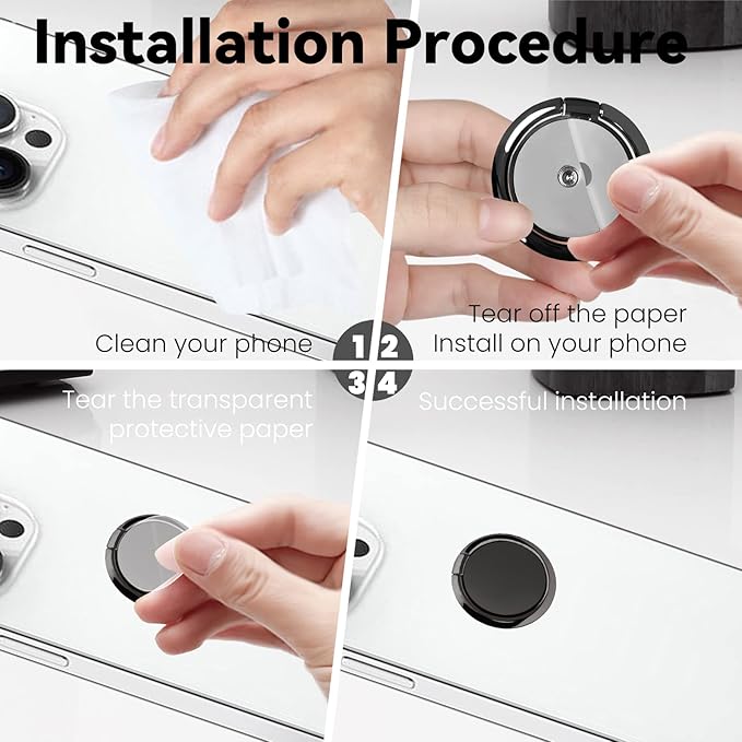Metal Cell Phone Ring Holder Finger Ring Stand, 360 Degree Rotation Ring Kickstand Grip Holder for Magnetic Car Mount, Black