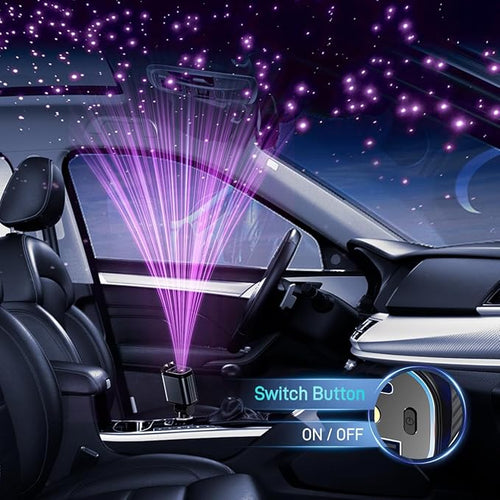 4 in 1 Retractable Car Charger with Starry Light,69W USB-C Fast Car Charger, for iPhone 17/16/15/14/13/12/11, Android,Pixel,Cigarette Lighter Charger (for Lightning+USB-C & PurpleLight)