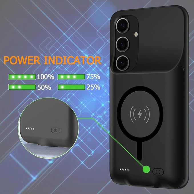 Battery Case for Galaxy S24, [10000mAh] Slim Portable Protective Fast Charging Case Backup Power Bank Battery Case Compatible with Galaxy S24-6.2 inch-Black