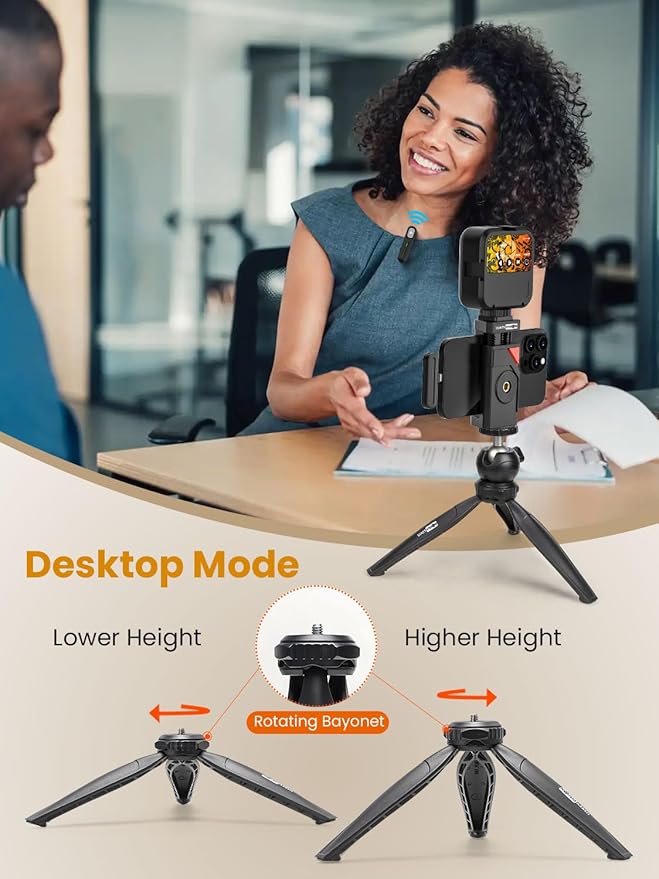 Upgraded Vlogging Kit w/Wireless Lavalier Microphone,YouTube Kit for iPhone and Smartphone w/59” Retractable Tripod,Automatic Switch Phone Clamp,Content Creator Gear for TikTok(Vlog K5)