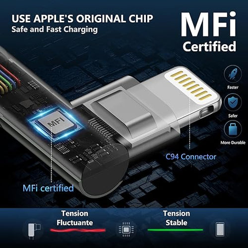 90 Degree iPhone Charger 6FT [Apple MFi Certified] 3Pack Lightning Cable