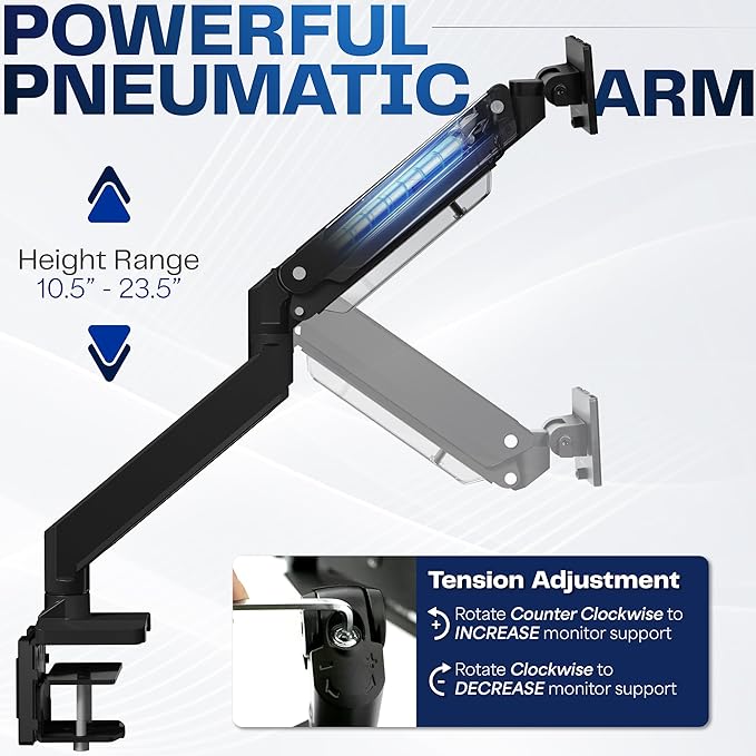 VIVO Premium Aluminum Monitor Arm for Ultrawide Screens up to 49 inches and 33 lbs, Heavy Duty Single Desk Mount, Pneumatic Height, Max VESA 100x100, Black, STAND-V101G1