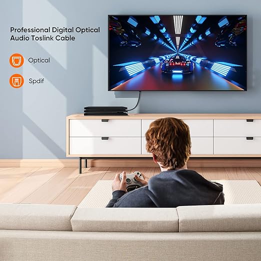 CableCreation Optical Digital Audio Cable 10FT, Thin Fiber Optic Toslink Gold Plated Optical S/PDIF Cord for Home Theater, Sound Bar, TV, PS4, Xbox, VD/CD Player, Game Console& More, Black