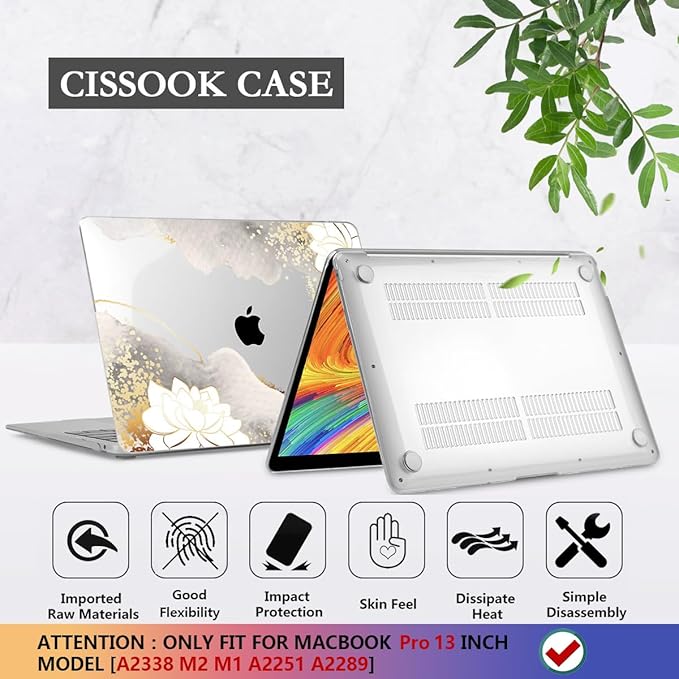CISSOOK Compatible with MacBook Pro 13 inch Case 2020-2025 Model M1 & M2 A2338 A2251 A2289, Floral Hard Shell Case & Keyboard Cover for MacBook Pro 13 with Touch Bar, Charming Painting