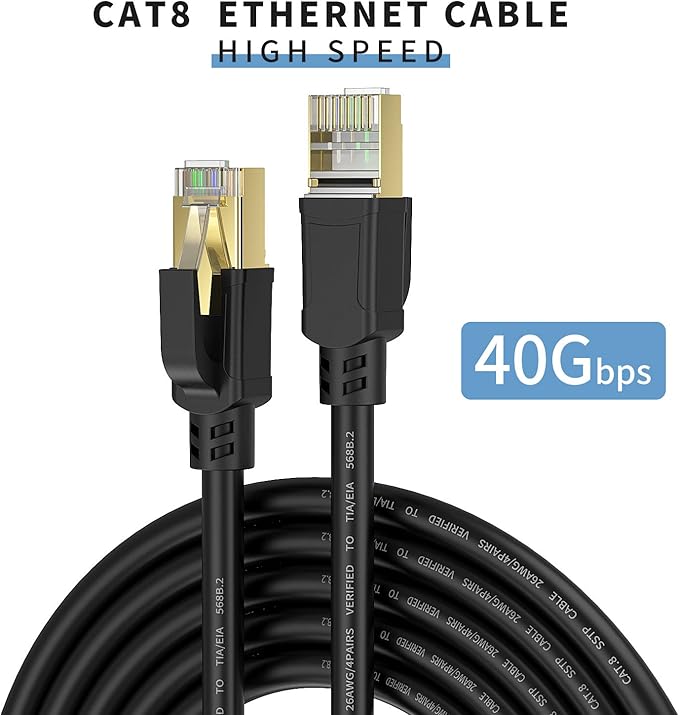 YixHG CAT 8 Ethernet Cable 50 ft, Internet Network Cord, 40Gbps 2000Mhz LAN Wires, High Speed SSTP LAN Cables with Gold Plated RJ45 Connector for Router, Modem, Gaming, Xbox (50 ft)