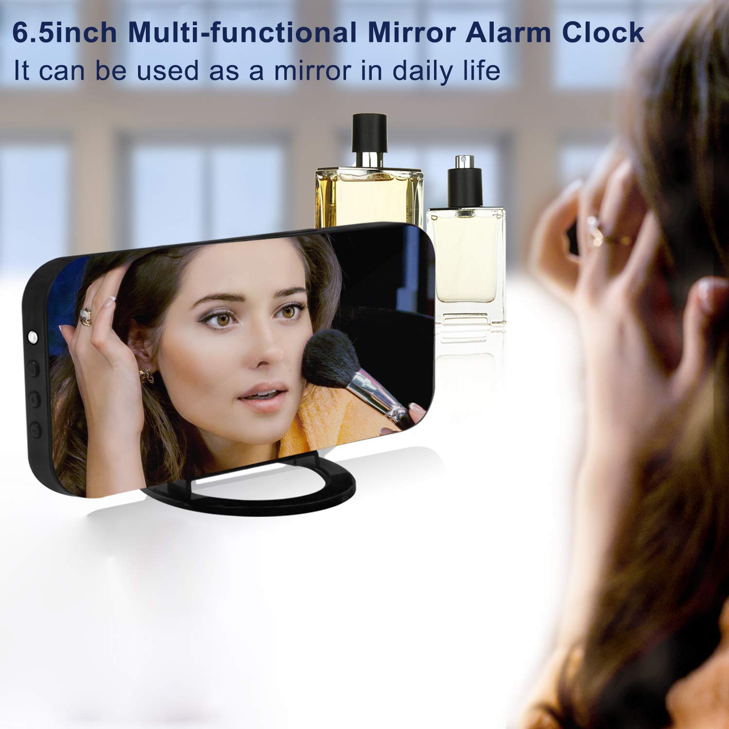 SZELAM Digital Clock Large Display, LED Alarm Electric Clocks Mirror Surface for Makeup with Diming Mode, 3 Levels Brightness, Dual USB Ports Modern Decoration for Home Bedroom Decor-Black