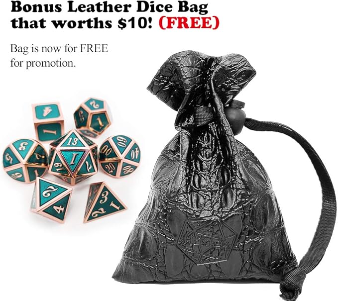 Haxtec DND Metal Dice Set Copper Teal Polyheral Dice Compatible with Dungeons and Dragons RPG D&D Gifts W/PU Leather Dice Bag