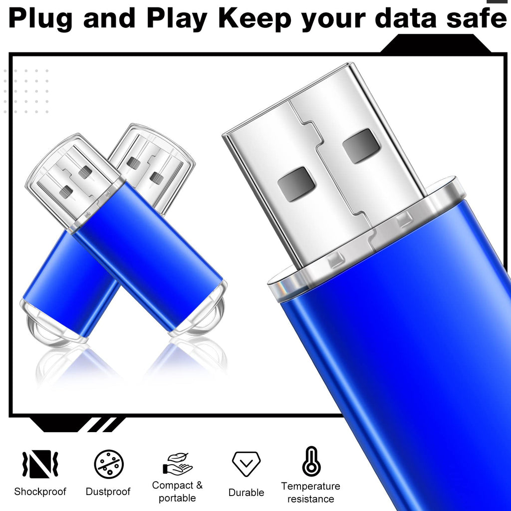Hoteam 50 Pack USB 2.0 Flash Drives Bulk Blue Portable Thumb Drive with Hat USB Sticks Bulk with 50 Pcs Lanyards for Data Storage File Sharing Commercial Gift(256MB)