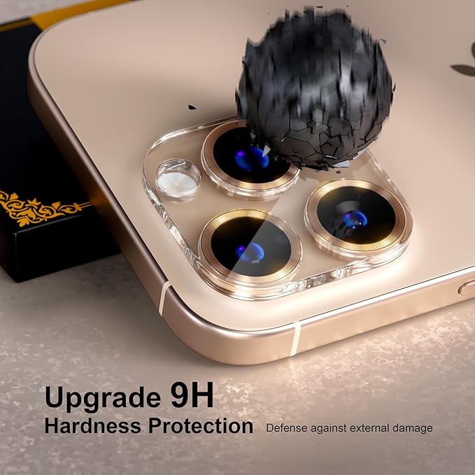 beuxece for 6 Pack iPhone 15 Pro/iPhone 15 Pro Max Camera Lens Protector [Drop Protection] [Case Friendly] [Easy Installation] 9H Tempered Glass Camera Screen Protector Cover, CD Gold