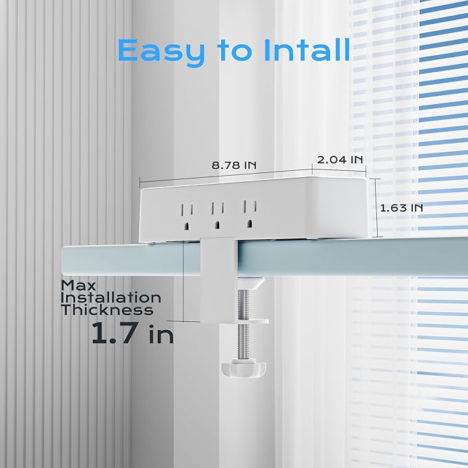 Acozvin Desk Clamp Power Strip 10FT, 40W Total Fast Charging Station
