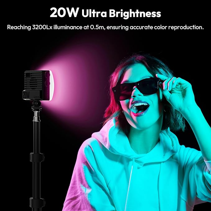 ULANZI LE20 RGB Video Light, 20W Pocket Camera Light, 2500-9000K CRI 95+ 20 Scene 360° Full Color Portable Photography Video Lighting Mini LED Fill Light for YouTube, TikTok, 5000mAh Rechargeable