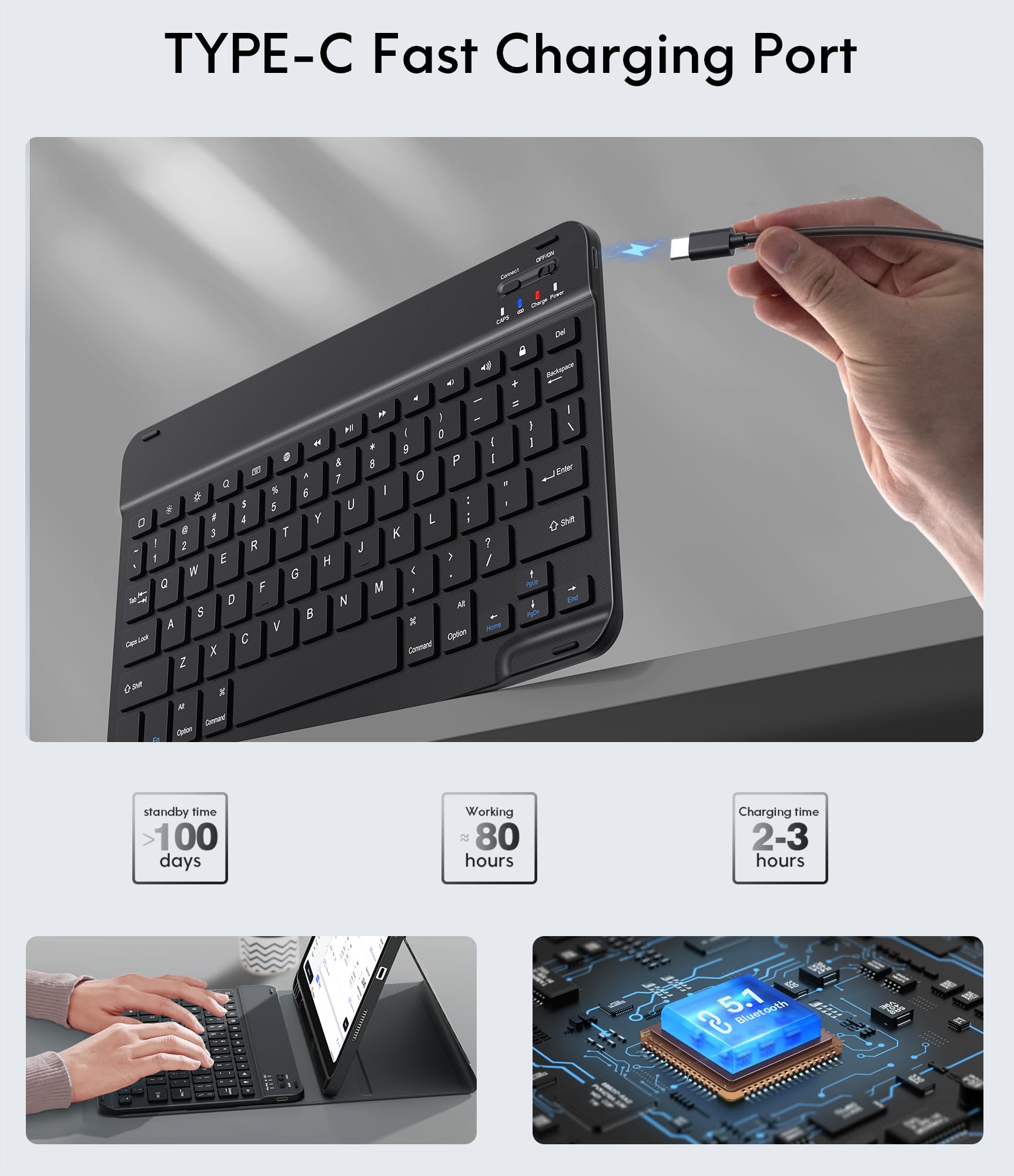 CHESONA Keyboard Case for iPad A16 11th/10th Gen, Black