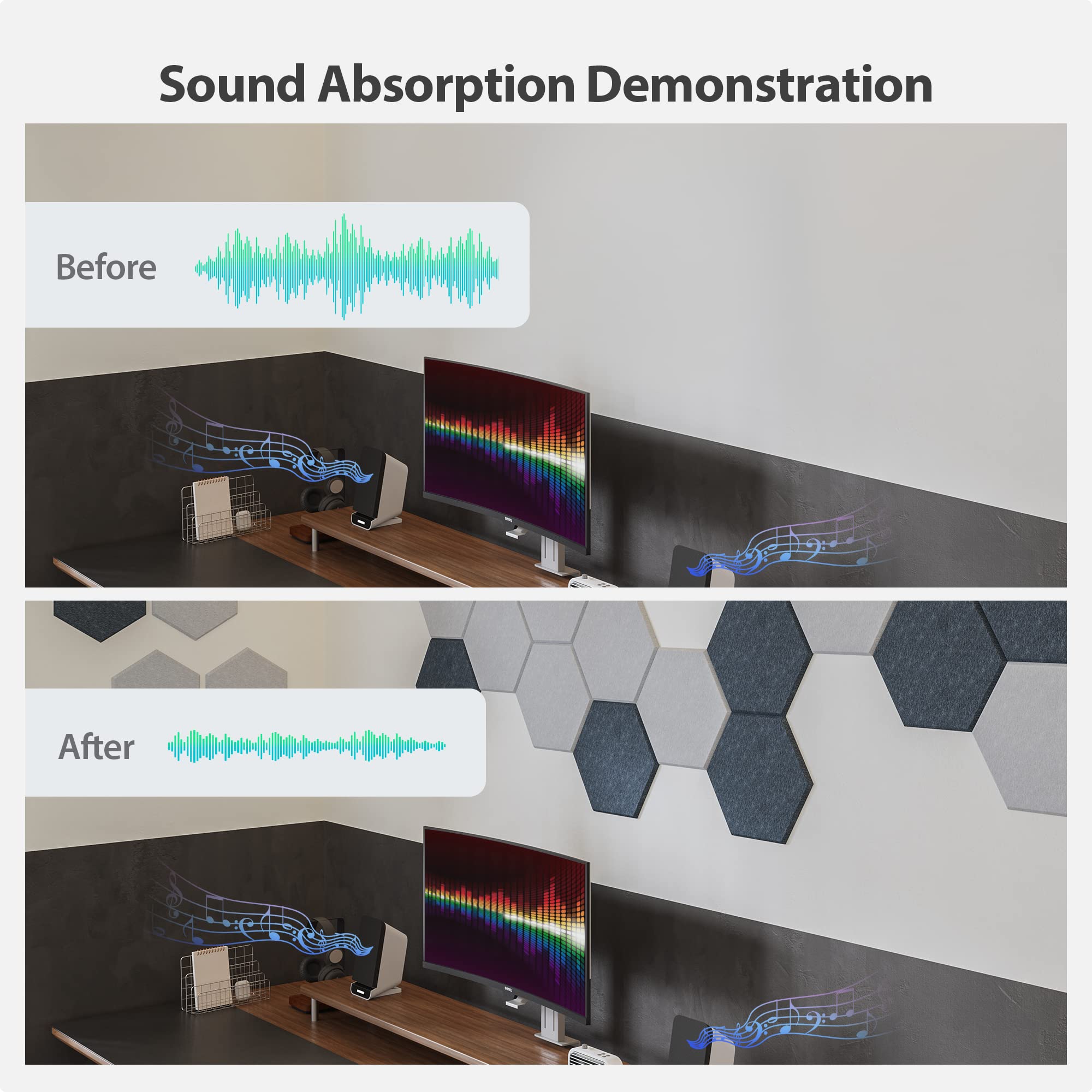 Amantech 12 Pack Acoustic Panels Self Adhesive Sound Proof Foam, High Density Sound Acoustic Foam Panel, 12X10.23X0.4 Inch Hexagon Wall Panels in Home,Office,Reccording Room,Studio(Beige)