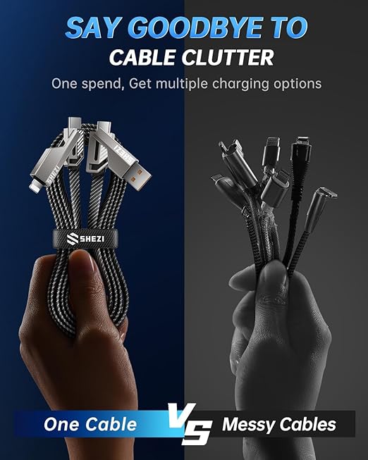 4-in-1 USB C Cable 60W 3FT Compatible with Lightning Cable [Fast Charging & Data Transfer] Flat Nylon Braided for iPhone iPad Charger Cord, Multi Charge Wire Combo with L/Type C/USB A Port