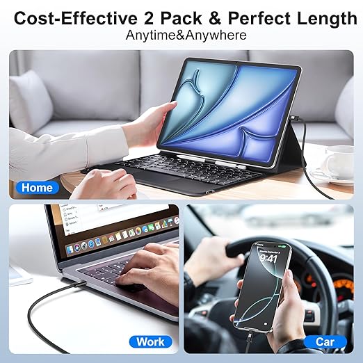 USB-C to USB-C Cable, [6.6ft, 2-Pack] 100W USB C to C Fast Charging Cable, Braided Type C Charger Fast USBC to USBC Cable for iPhone 17 16 15 Pro Max Plus,MacBook Pro,iPad,Galaxy S25/S24 Ultra,Pixel