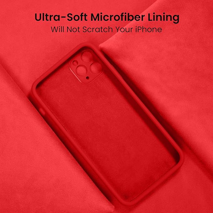 FireNova Designed for iPhone 13 Pro Max Case, Silicone [Camera Protection] Phone Case with [2 Screen Protectors], Soft Anti-Scratch Microfiber Lining Inside, 6.7 inch, Red