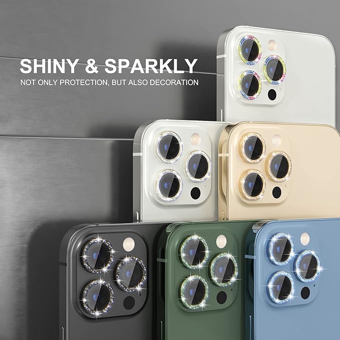 Choiche [3+1 for iPhone 13 Pro/iPhone 13 Pro Max Camera Lens Protector Bling, 9H Tempered Glass Camera Cover Screen Protector Metal Ring Decoration Accessories (Glitter-Alpine Green)