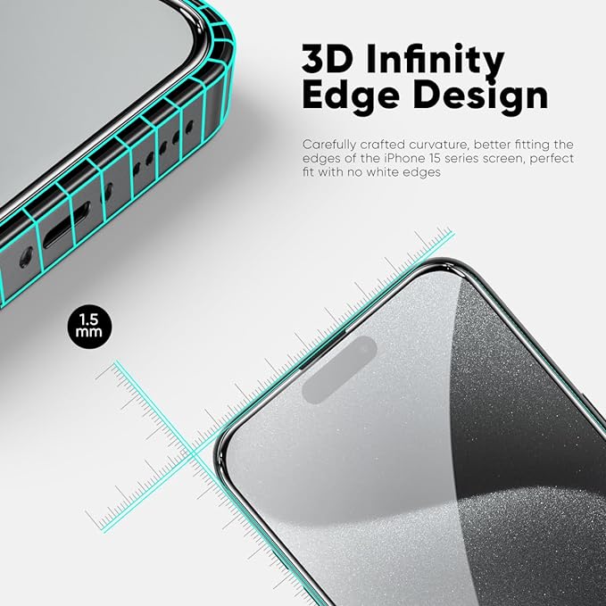 FLOLAB NanoArmour ONETIME PRO for iPhone 15 Plus Screen Protector, Anti-Reflective, Anti-Rainbow, 3D Tempered Glass, Ultra Clear, Edge Reinforced, Easy Install, Dust-Free, Scratch Resistant
