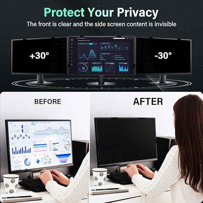 [2 Pack] Magnetic 23.8 Inch Computer Privacy Screen for 16:9 Aspect Ratio Widescreen Monitor, Hanging Eye Protection Anti Glare Blue Light Computer Monitor Privacy Filter, Removable 23.8 in Protector Film