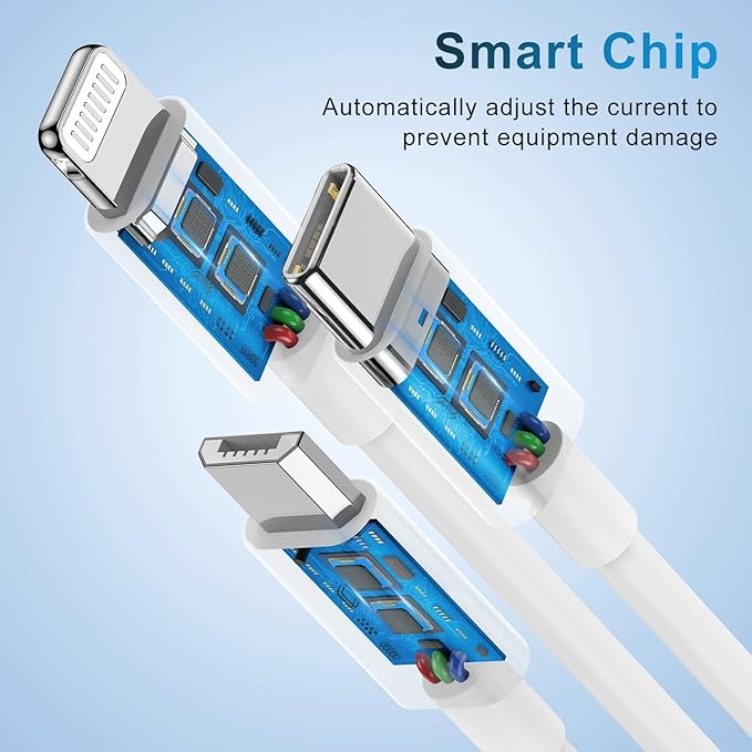 Multi Charger Cable 6Ft 2Pack, 3 in 1 Charging Cord, Universal Phone Cables