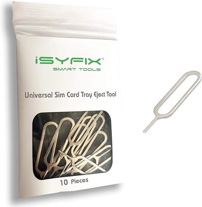 Sim Card Tray Pin Eject Removal Tool Needle Opener Ejector 10X Pack by iSYFIX for All iPhone, Apple iPad, HTC, Samsung Galaxy, and Most Smartphone Brands