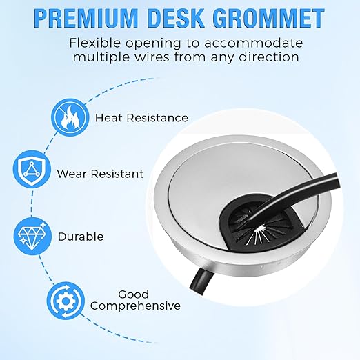 Desk Grommet 2-1/16" (53 mm), Desk Cord Hole Cover, Cable Grommet ABS Plastic, Desk Hole Grommet for Office and Home Table Cable, Detachable Cable Cord Organizer (Silver Sand 2 Pcs)