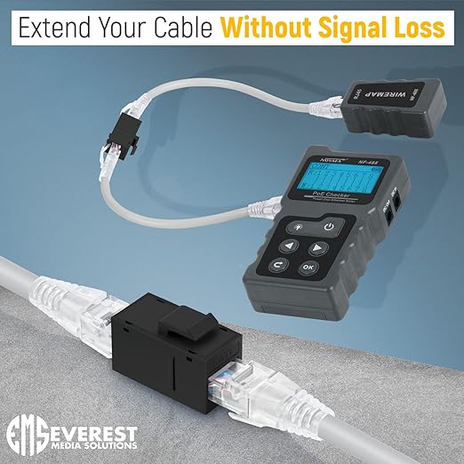 Everest Cat6 RJ45 Keystone Coupler (12-Pack) in Black - RJ45 Coupler - Cat 6 Couplers - Female to Female Cat6 Keystone Jacks - Ethernet Couplers - Ethernet Cable Extender