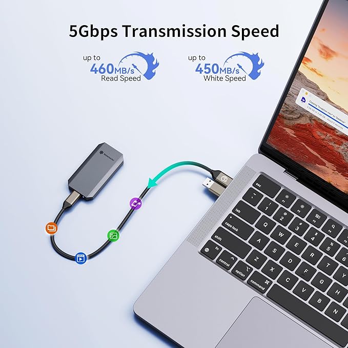 Yottamaster 1TB External SSD, Up to 460MB/s 2 in 1 USB C Cable & Lanyard Portable Solid State Drives, Supports 4K ProRes HDR Compatible with iPhone 16 Pro Max, Smartphone, Tablet, Laptop